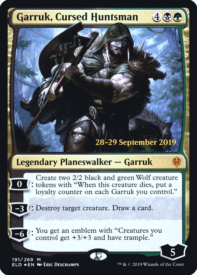 Garruk, Cursed Huntsman  [Throne of Eldraine Prerelease Promos] | Good Games Adelaide SA