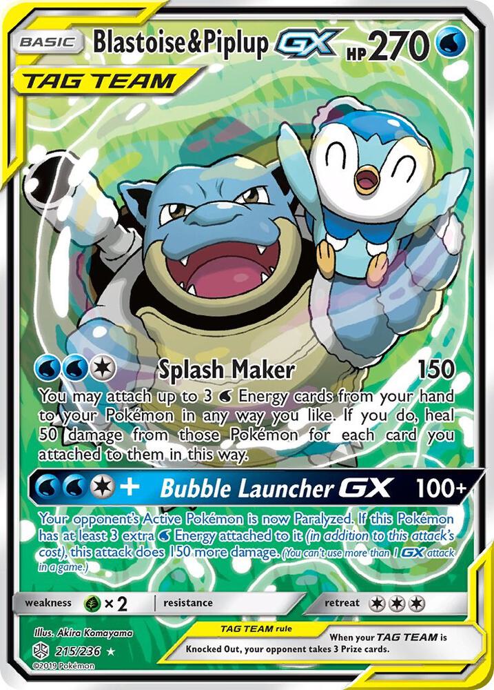 Blastoise and Piplup GX Alternate Full Art 215/236 (SM - Cosmic Eclipse)  - Holofoil | Good Games Adelaide SA