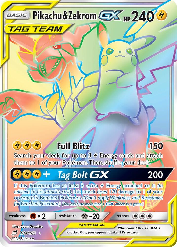 Pikachu and Zekrom GX Secret 184/181 (SM - Team Up)  - Holofoil | Good Games Adelaide SA