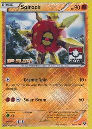 Solrock (64/146) (3rd Place League Challenge Promo) [XY: Base Set] | Good Games Adelaide SA