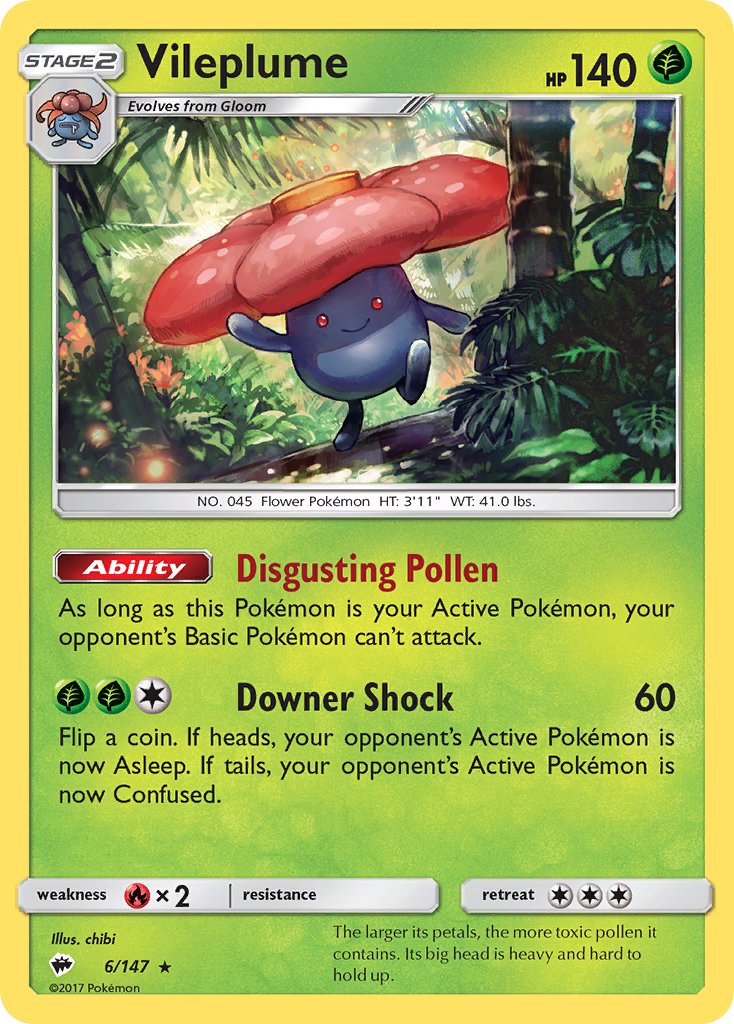 Vileplume (6/147) (Prerelease Kit Exclusive) (Theme Deck Exclusive) [Sun & Moon: Burning Shadows] | Good Games Adelaide SA