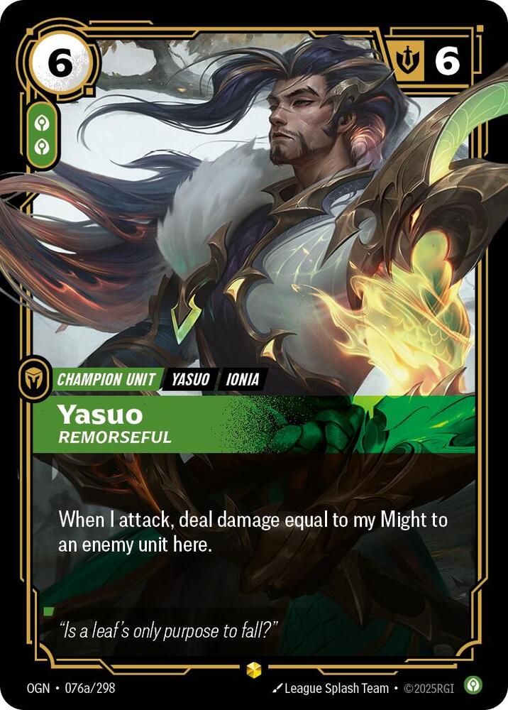 Yasuo - Remorseful 076a/298 (Origins)  - Foil | Good Games Adelaide SA