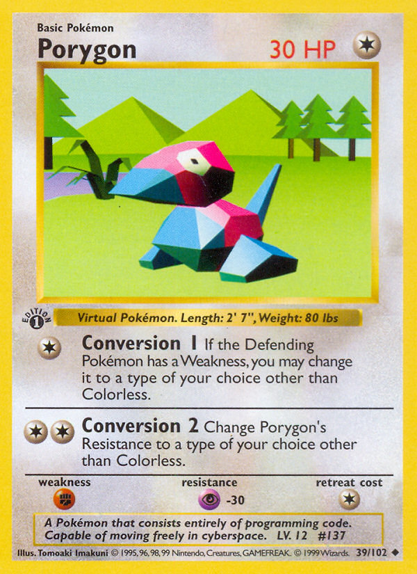 Porygon (39/102) (Shadowless) [Base Set 1st Edition] | Good Games Adelaide SA