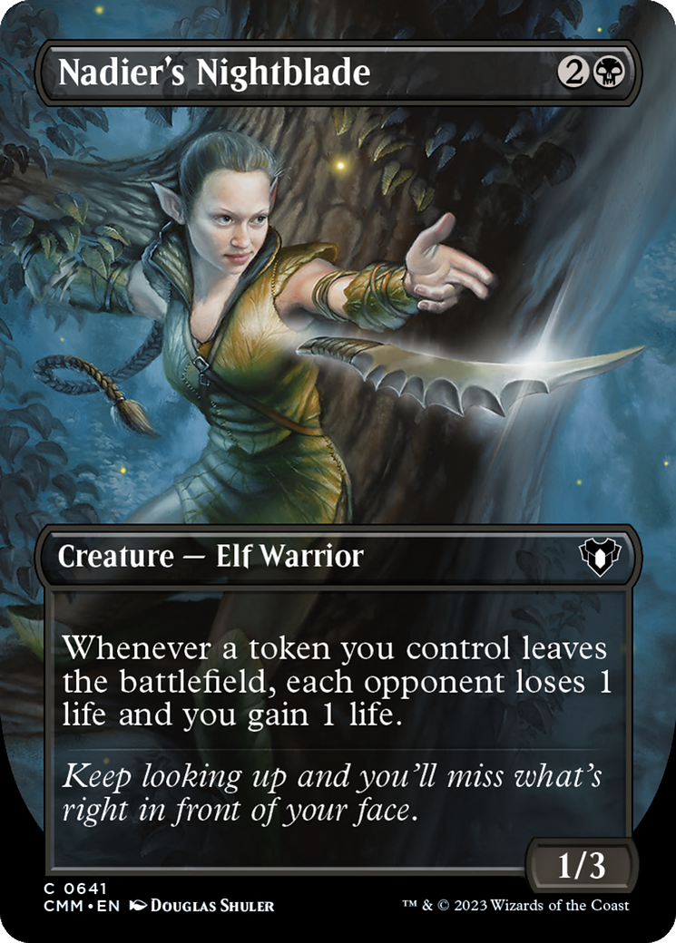 Nadier's Nightblade (Borderless Alternate Art) [Commander Masters] | Good Games Adelaide SA