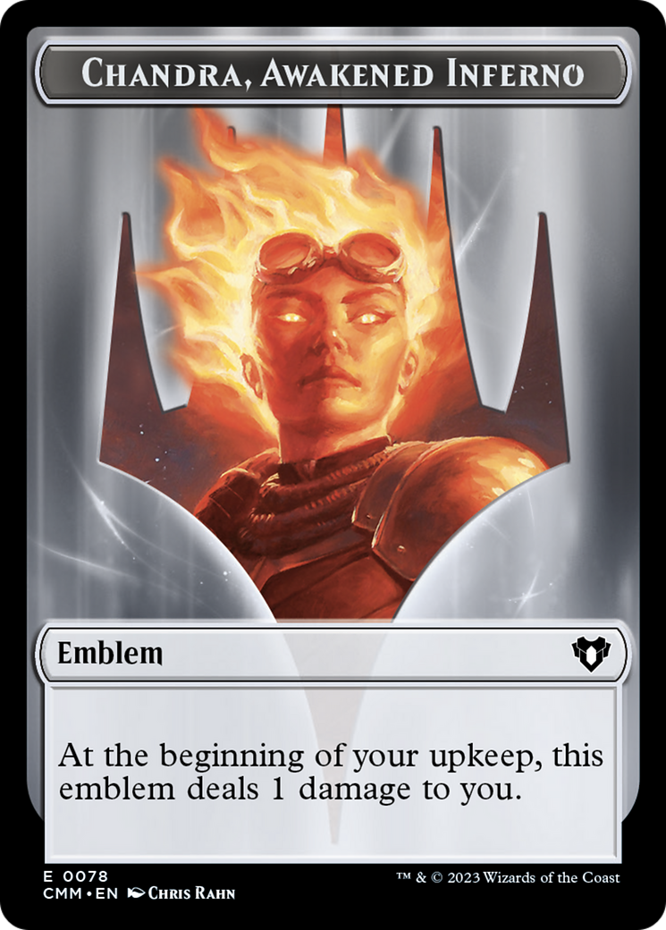 Chandra, Awakened Inferno Emblem // Wizard Double-Sided Token [Commander Masters Tokens] | Good Games Adelaide SA