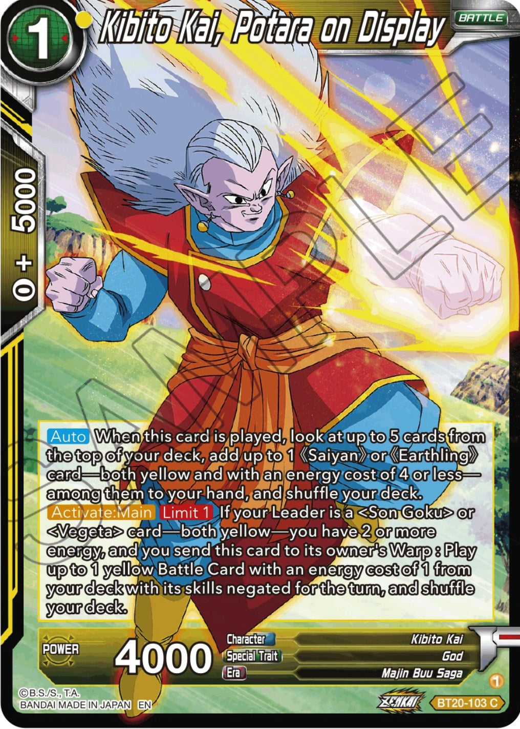 Kibito Kai, Potara on Display (BT20-103) [Power Absorbed] | Good Games Adelaide SA