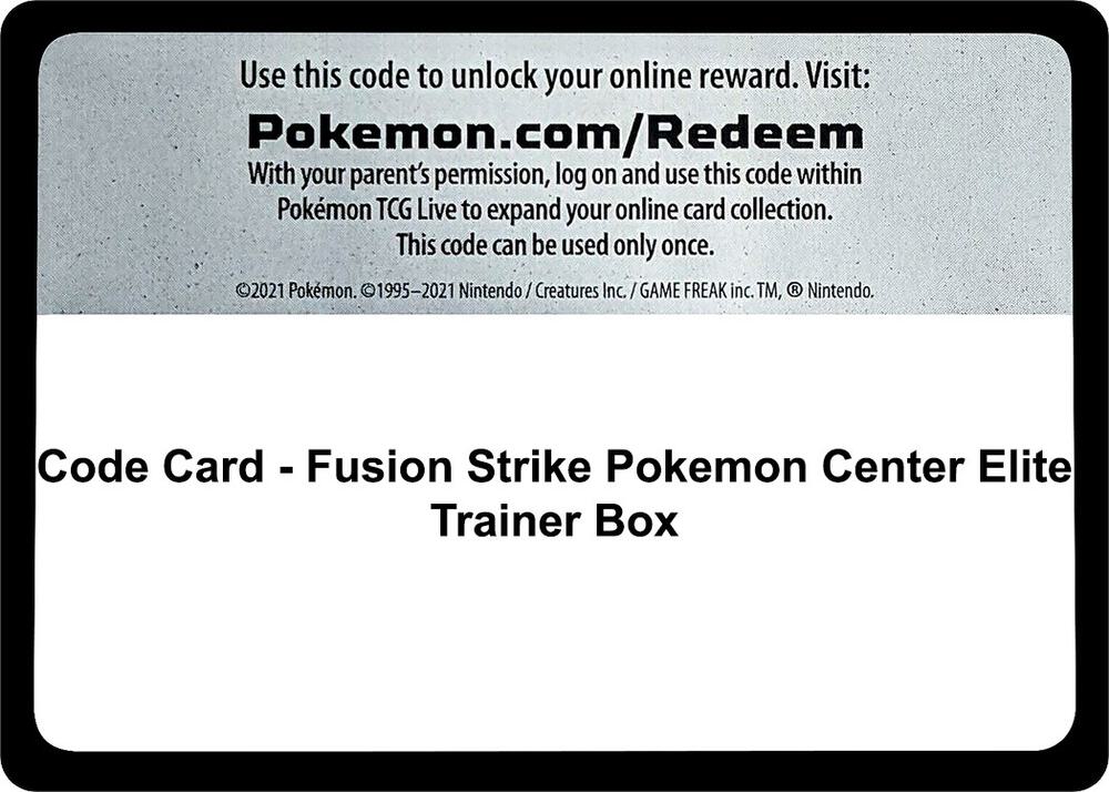 Code Card Fusion Strike Pokemon Center Elite Trainer Box  (SWSH08: Fusion Strike)  | Good Games Adelaide SA