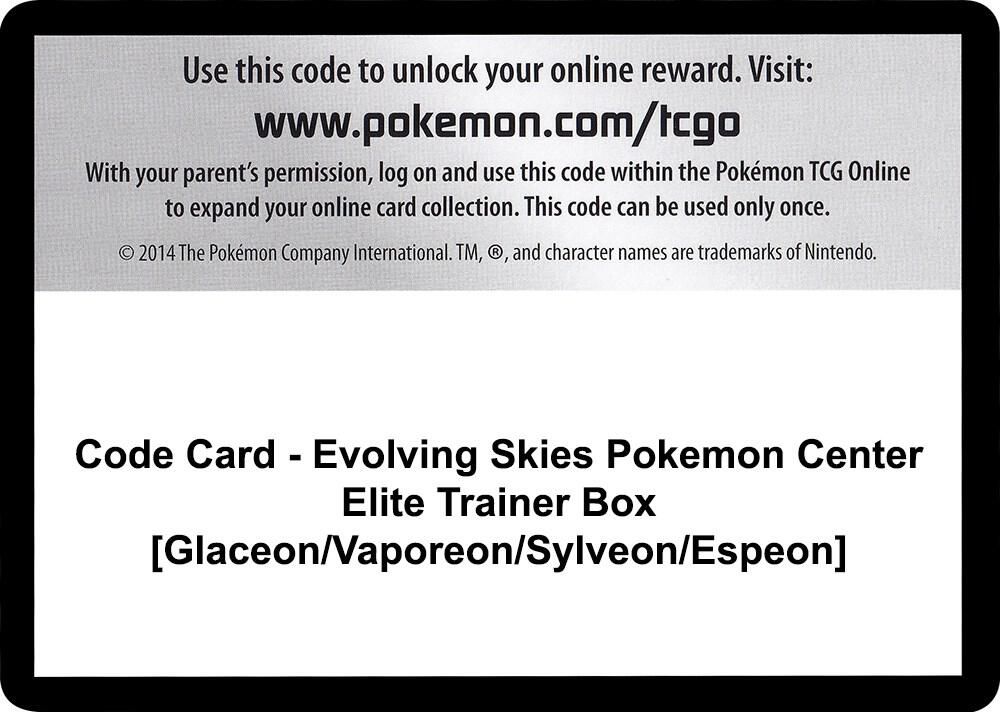 Code Card Evolving Skies Pokemon Center Elite Trainer Box Glaceon Vaporeon Sylveon Espeon  (SWSH07: Evolving Skies)  | Good Games Adelaide SA