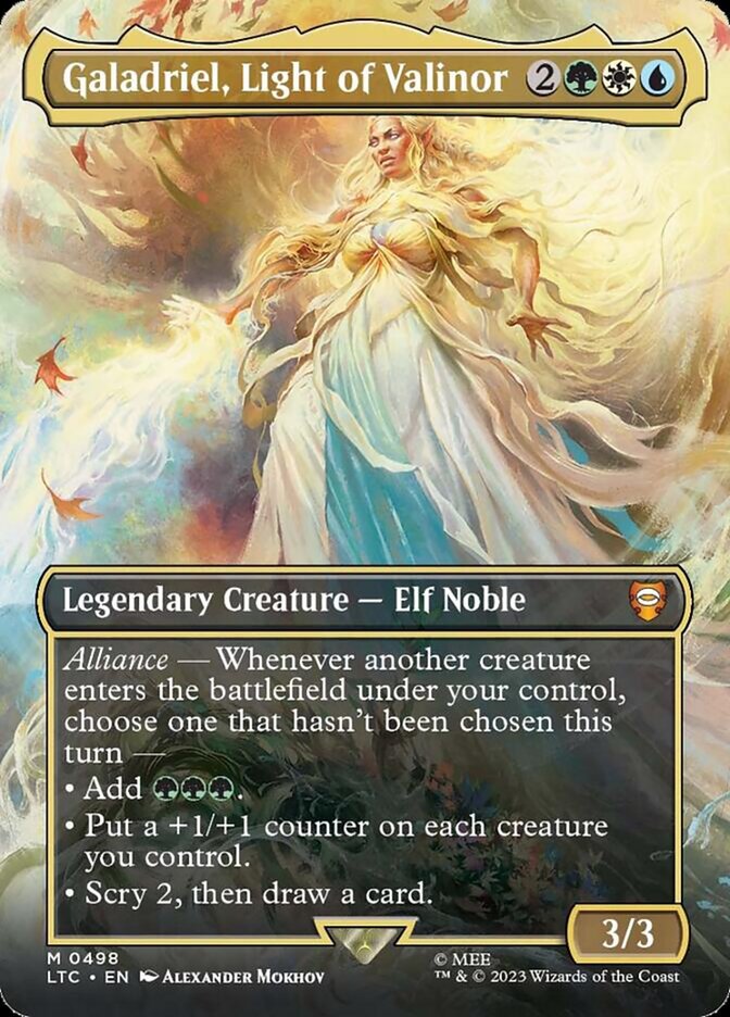 Galadriel Light of Valinor Borderless 498 (Commander: The Lord of the Rings: Tales of Middle-earth)  - Borderless Foil | Good Games Adelaide SA