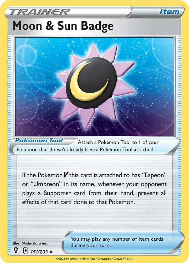 Moon and Sun Badge 151/203 (SWSH07: Evolving Skies)  | Good Games Adelaide SA