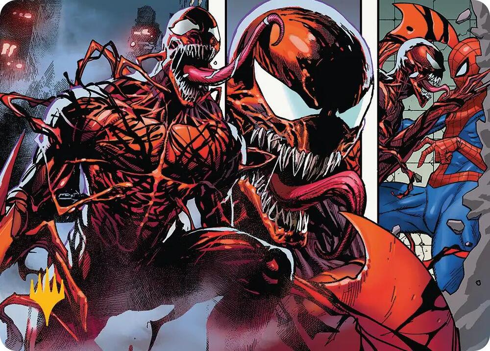 Carnage Crimson Chaos Art Card Gold Stamped Planeswalker Symbol 47 (Art Series: Marvel's Spider-Man)  | Good Games Adelaide SA