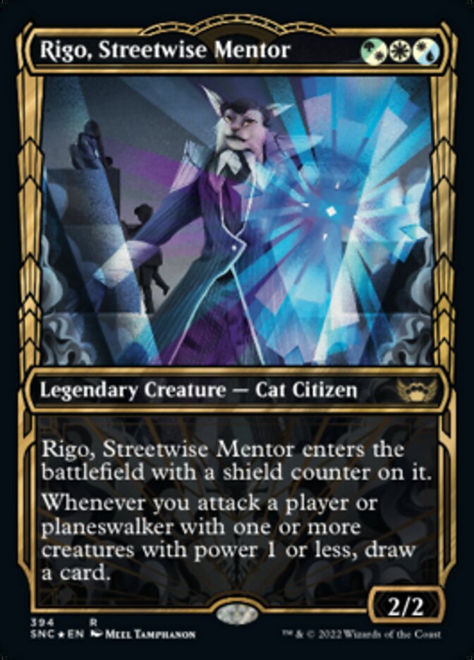 Rigo, Streetwise Mentor (Showcase Golden Age Gilded Foil) [Streets of New Capenna] | Good Games Adelaide SA