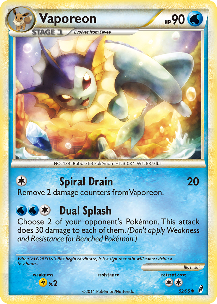 Vaporeon (52/95) [HeartGold & SoulSilver: Call of Legends] | Good Games Adelaide SA