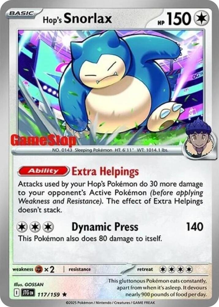 Hop's Snorlax GameStop 117/159 (SV09: Journey Together)  - Holofoil | Good Games Adelaide SA