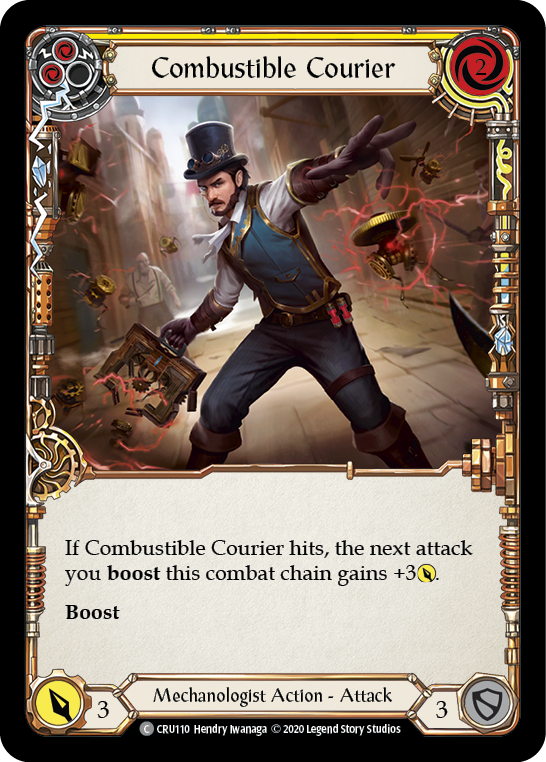 Combustible Courier (Yellow) [CRU110] 1st Edition Rainbow Foil | Good Games Adelaide SA
