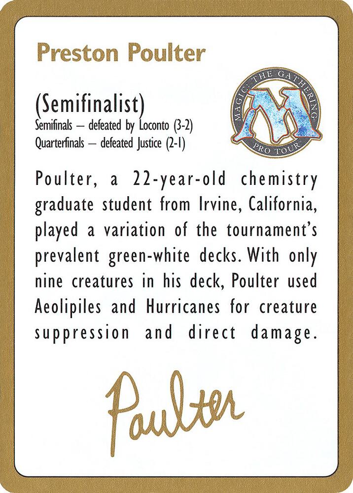 1996 Preston Poulter Biography Card  (World Championship Decks)  | Good Games Adelaide SA