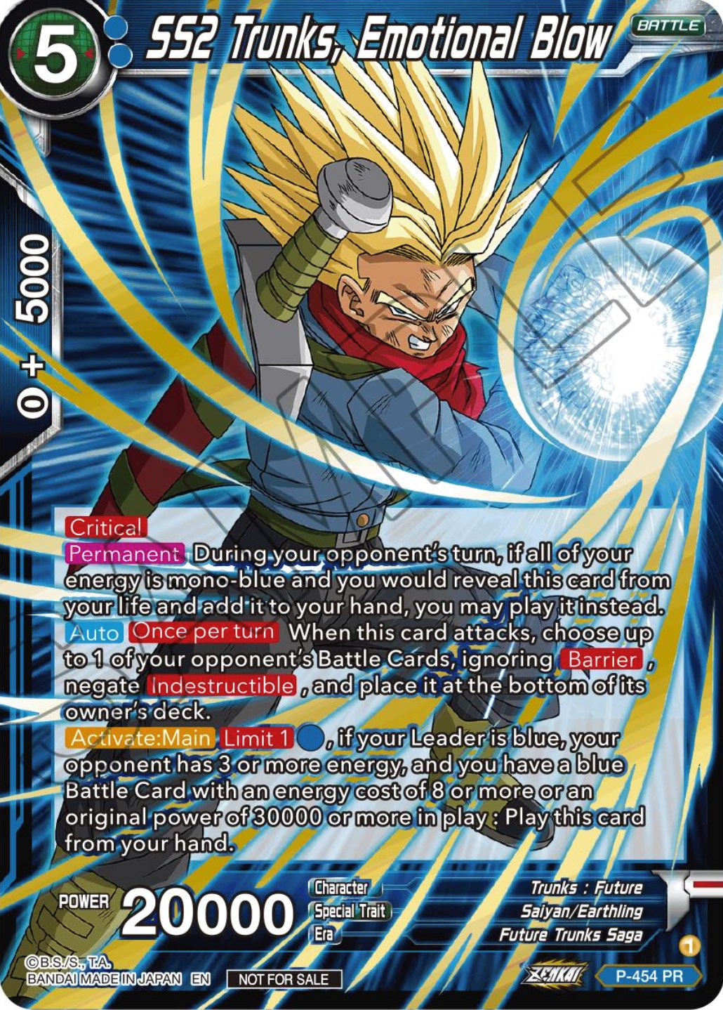 SS2 Trunks, Emotional Blow (Championship Selection Pack 2023 Vol.1) (Gold-Stamped) (P-454) [Tournament Promotion Cards] | Good Games Adelaide SA