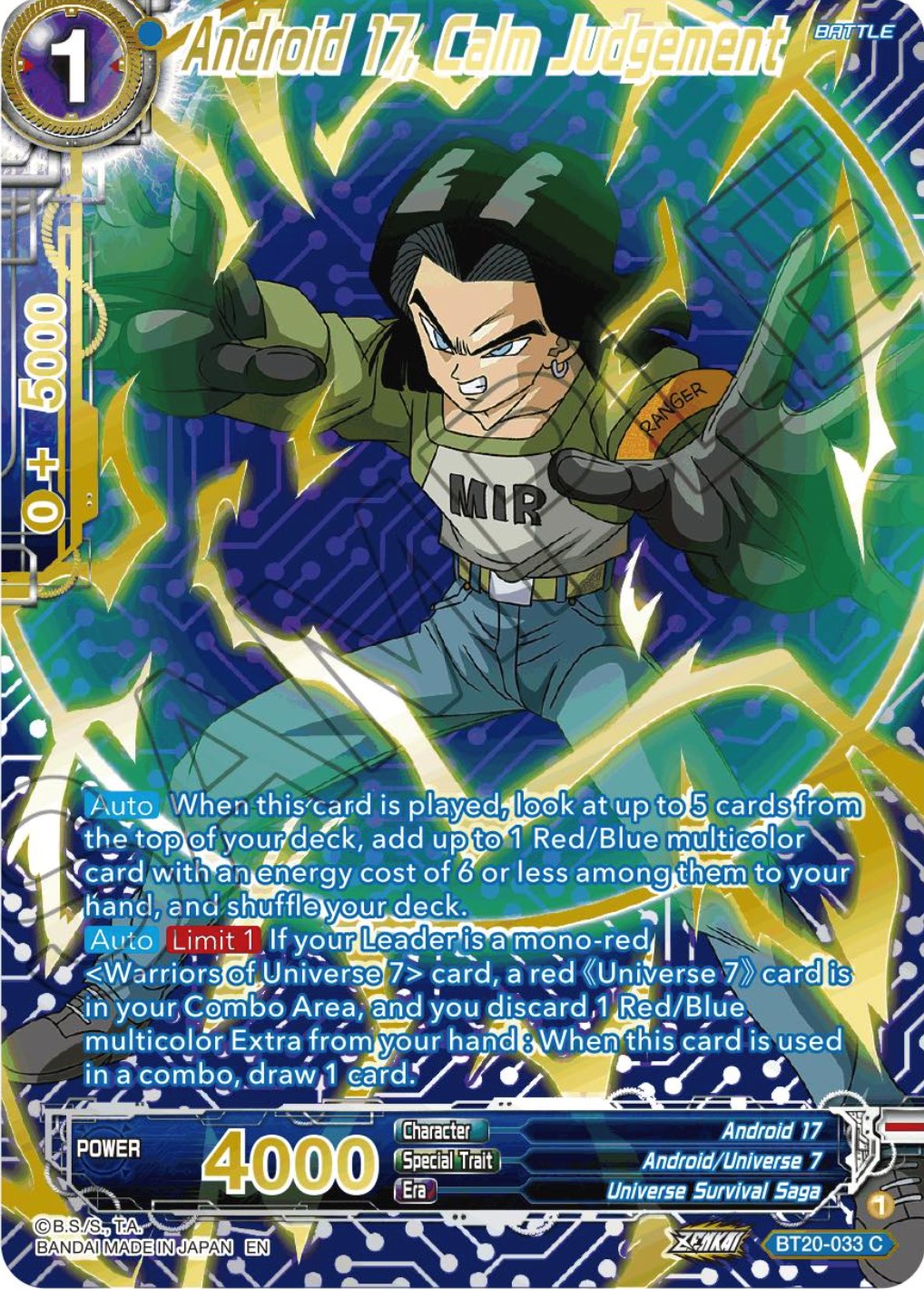 Android 17, Calm Judgement (Gold-Stamped) (BT20-033) [Power Absorbed] | Good Games Adelaide SA