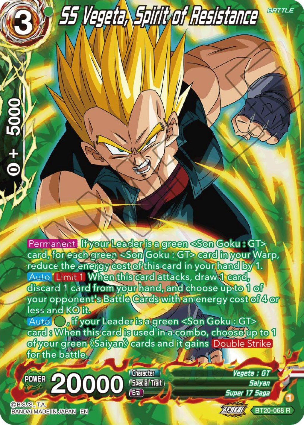 SS Vegeta, Spirit of Resistance (Silver Foil) (BT20-068) [Power Absorbed] | Good Games Adelaide SA