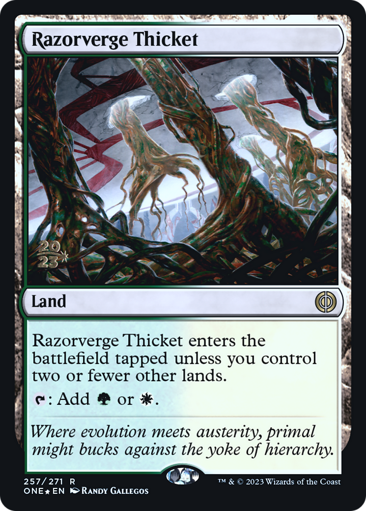 Razorverge Thicket [Phyrexia: All Will Be One Prerelease Promos] | Good Games Adelaide SA