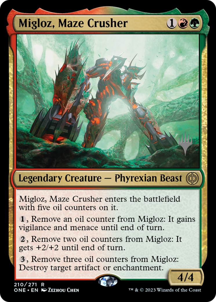 Migloz, Maze Crusher (Promo Pack) [Phyrexia: All Will Be One Promos] | Good Games Adelaide SA