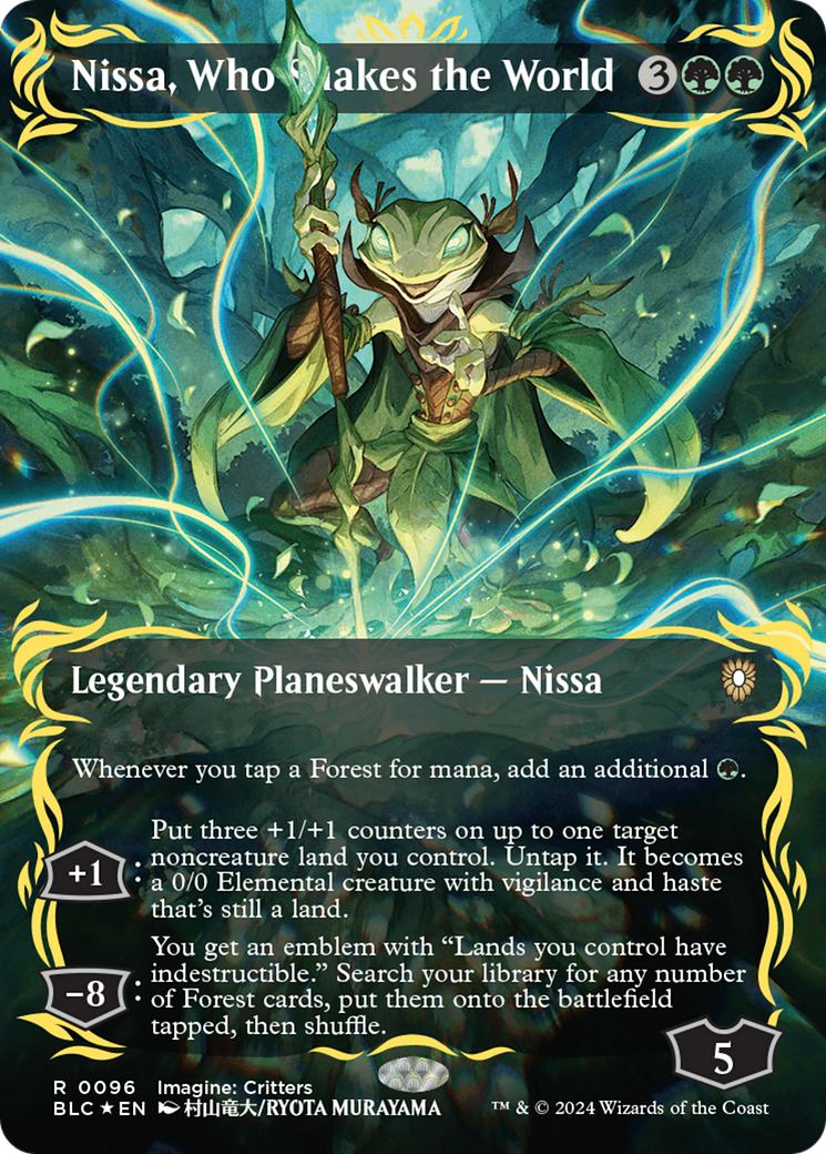Nissa, Who Shakes the World (Borderless) (Raised Foil) [Bloomburrow Commander] | Good Games Adelaide SA