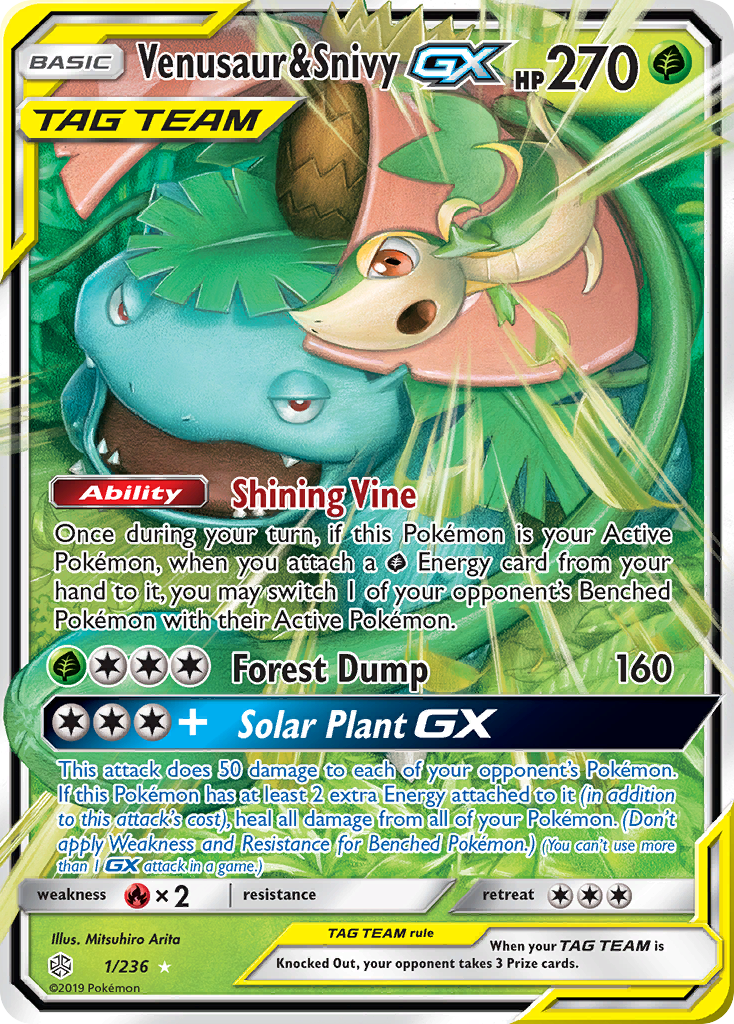 Venusaur & Snivy GX (1/236) [Sun & Moon: Cosmic Eclipse] | Good Games Adelaide SA