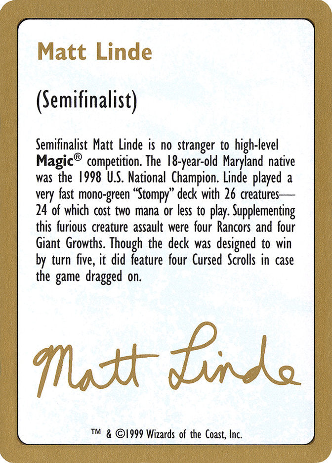 Matt Linde Bio [World Championship Decks 1999] | Good Games Adelaide SA