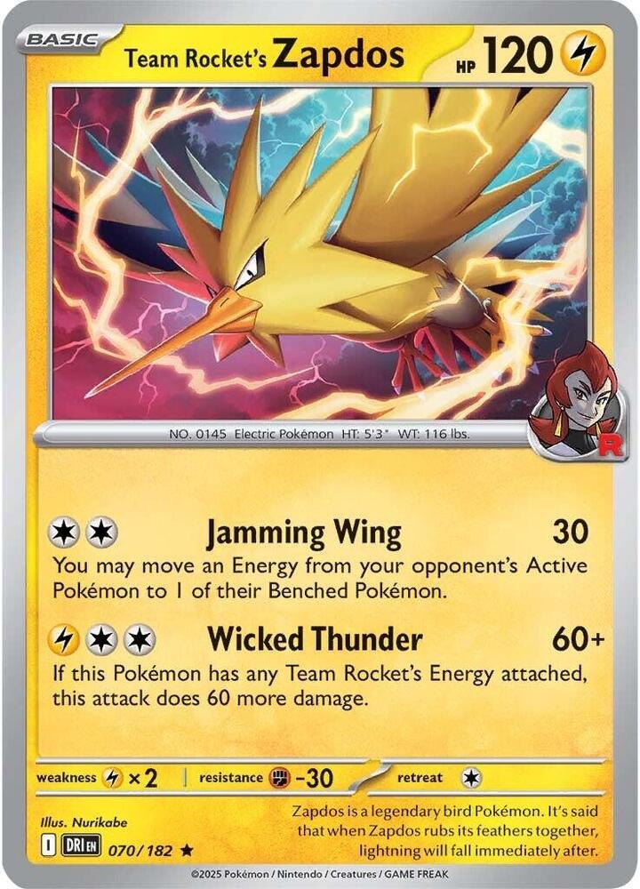 Team Rocket's Zapdos 070/182 (SV10: Destined Rivals)  - Holofoil | Good Games Adelaide SA