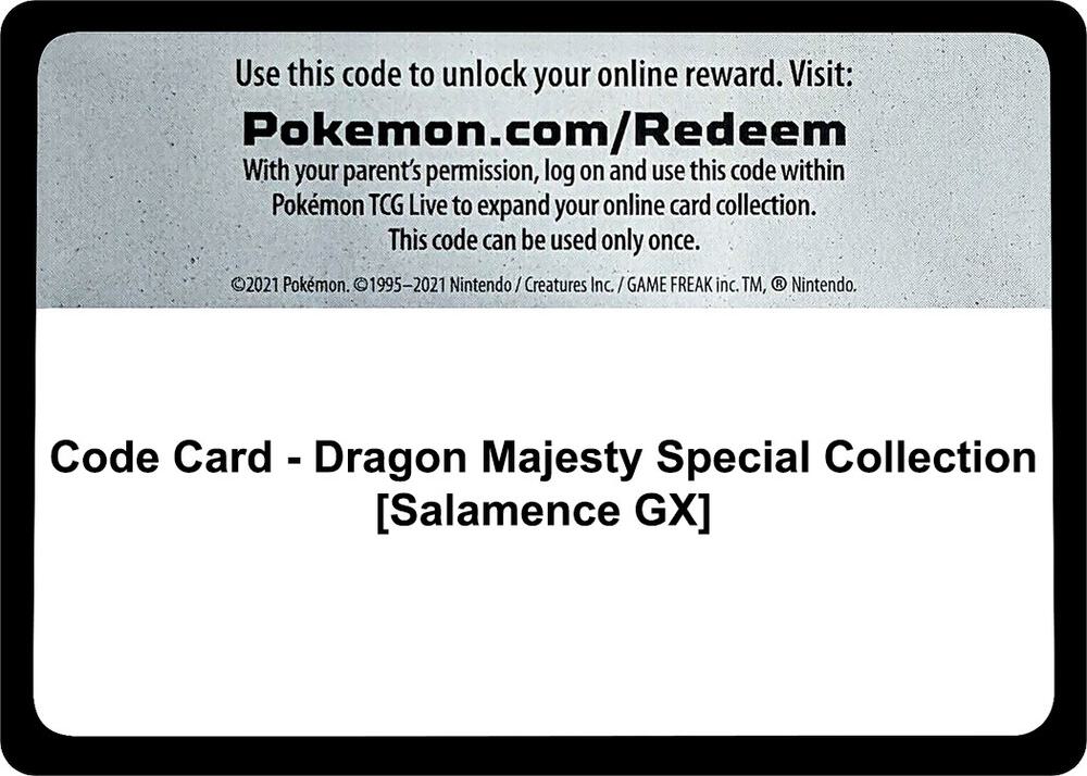 Code Card Dragon Majesty Special Collection Salamence GX  (Dragon Majesty)  | Good Games Adelaide SA