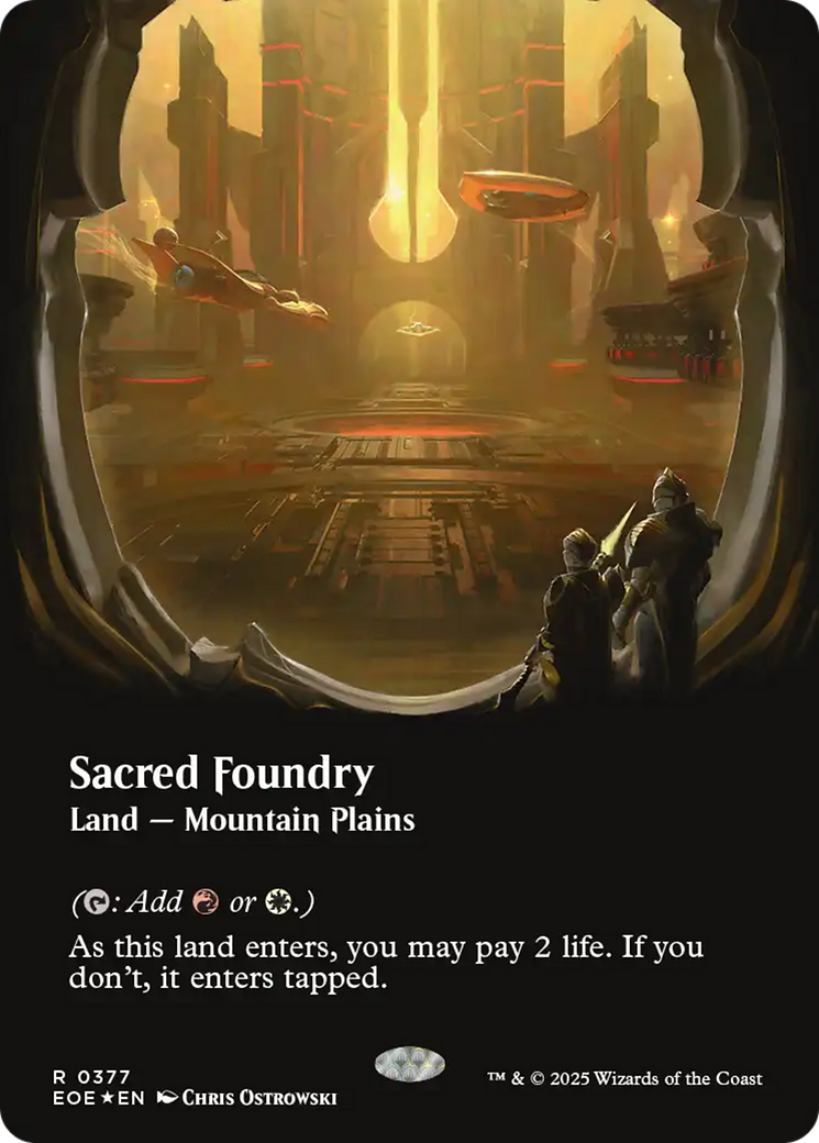 Sacred Foundry (Borderless) (Galaxy Foil) [Edge of Eternities] | Good Games Adelaide SA