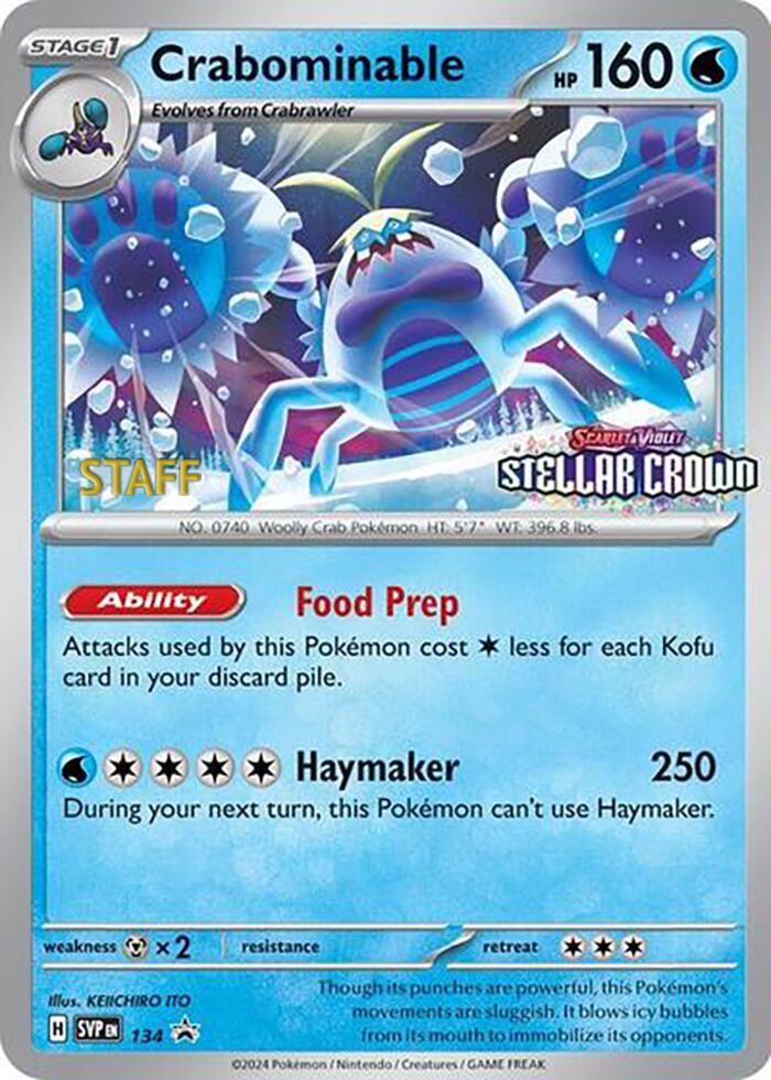 Crabominable Prerelease Staff 134/142 (SV: Scarlet & Violet Promo Cards)  - Reverse Holofoil | Good Games Adelaide SA