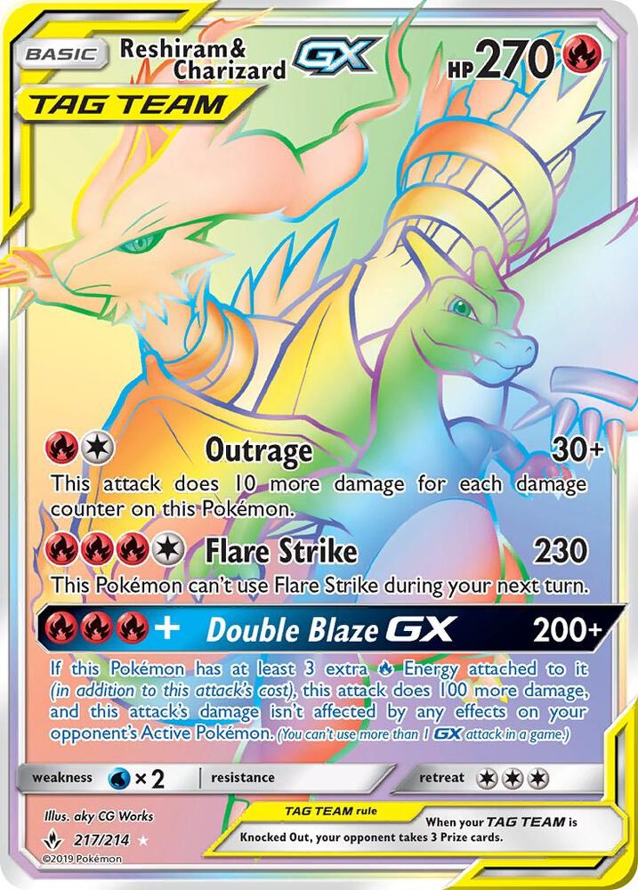 Reshiram and Charizard GX Secret 217/214 (SM - Unbroken Bonds)  - Holofoil | Good Games Adelaide SA