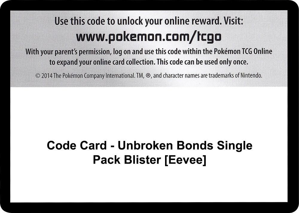 Code Card Unbroken Bonds Single Pack Blister Eevee  (SM - Unbroken Bonds)  | Good Games Adelaide SA
