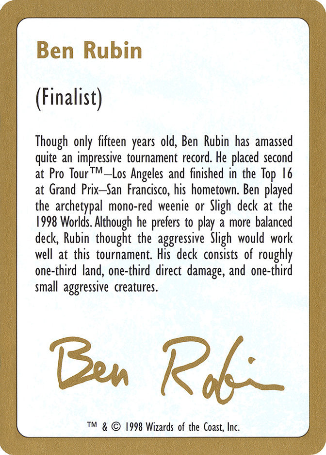Ben Rubin Bio  (World Championship Decks)  | Good Games Adelaide SA