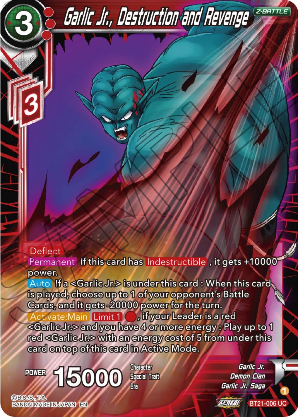 Garlic Jr., Destruction and Revenge (BT21-006) [ZENKAI Series: Set 04] | Good Games Adelaide SA