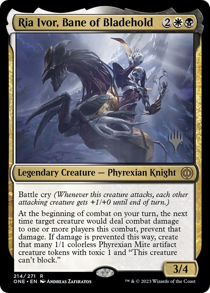 Ria Ivor Bane of Bladehold 214p/160 (Promo Pack: Phyrexia: All Will Be One)  - Foil | Good Games Adelaide SA