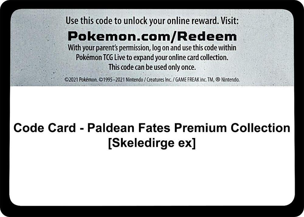 Code Card Paldean Fates Premium Collection Skeledirge ex  (SV: Paldean Fates)  | Good Games Adelaide SA