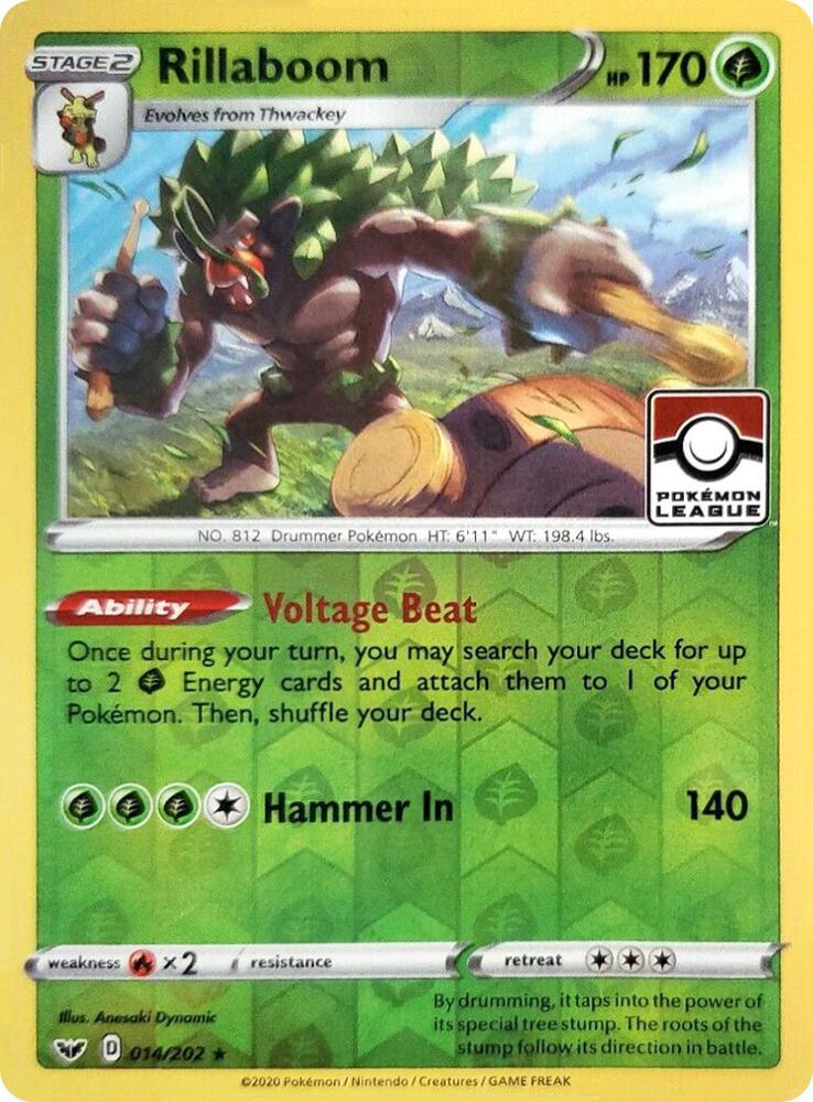 Rillaboom 014 202 Pokemon League 014/202 (League & Championship Cards)  - Reverse Holofoil | Good Games Adelaide SA