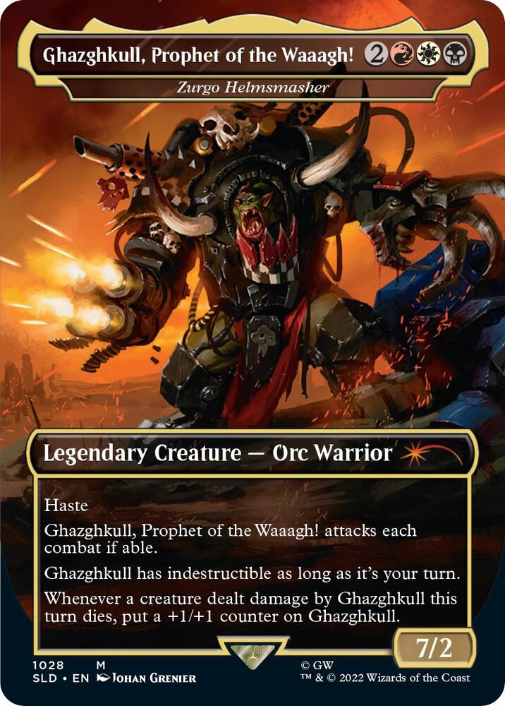 Ghazghkull Prophet of the Waaagh Zurgo Helmsmasher Borderless 1028 (Secret Lair Drop Series)  - Foil | Good Games Adelaide SA