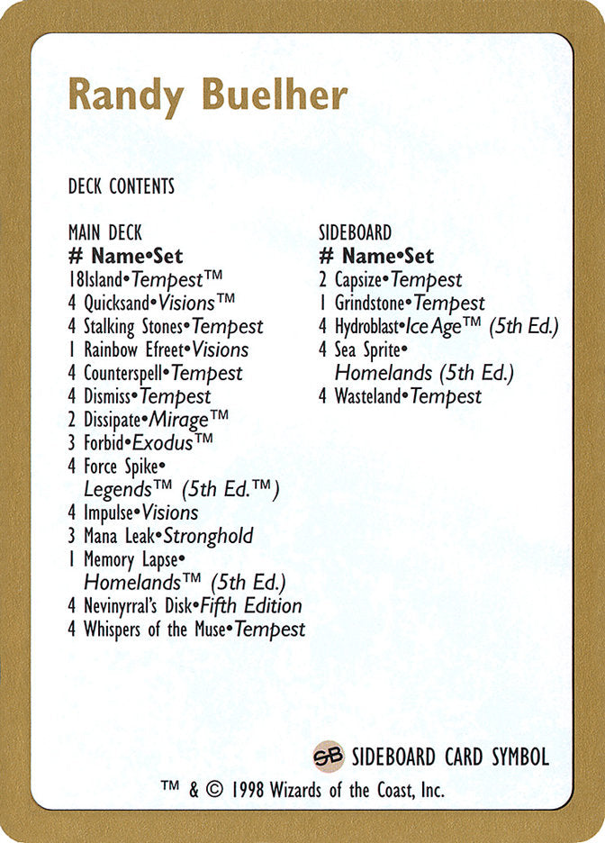 Randy Buehler Decklist  (World Championship Decks)  | Good Games Adelaide SA