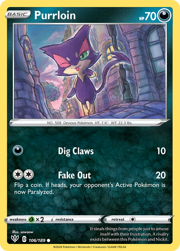 Purrloin (106/189) [Sword & Shield: Darkness Ablaze] | Good Games Adelaide SA
