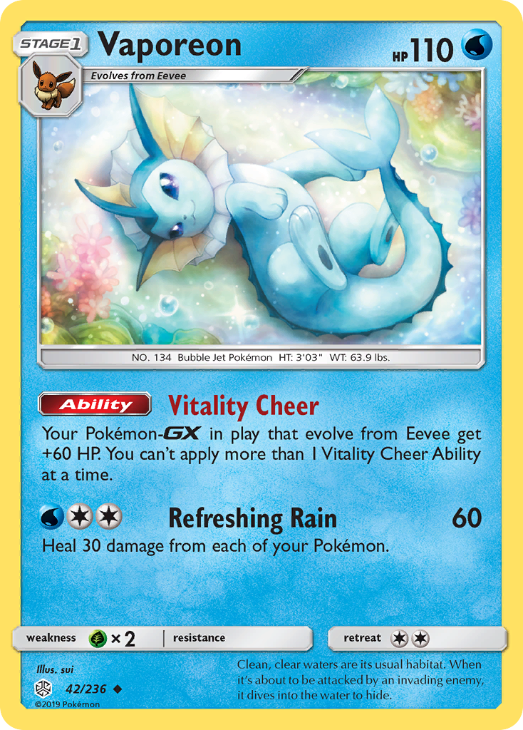 Vaporeon (42/236) [Sun & Moon: Cosmic Eclipse] | Good Games Adelaide SA