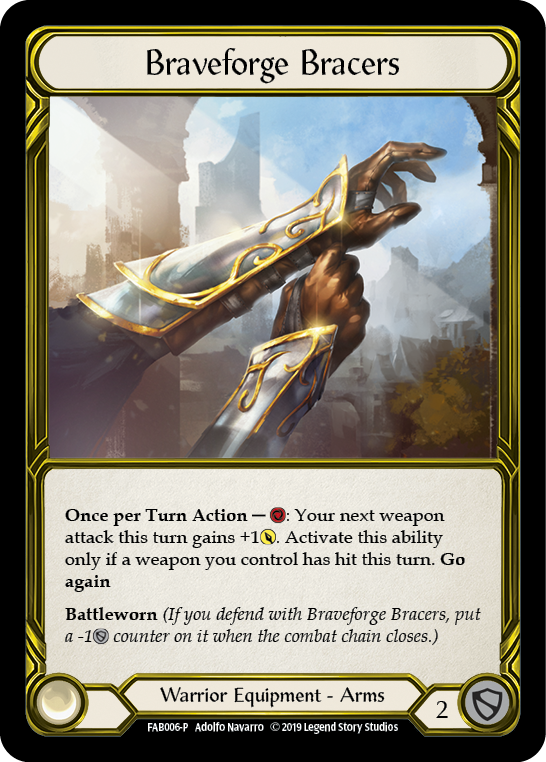 Braveforge Bracers [FAB006-P] (Promo)  1st Edition Cold Foil - Golden | Good Games Adelaide SA