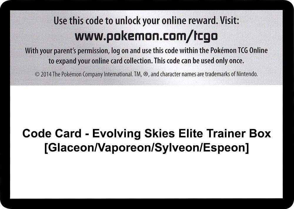 Code Card Evolving Skies Elite Trainer Box Glaceon Vaporeon Sylveon Espeon  (SWSH07: Evolving Skies)  | Good Games Adelaide SA