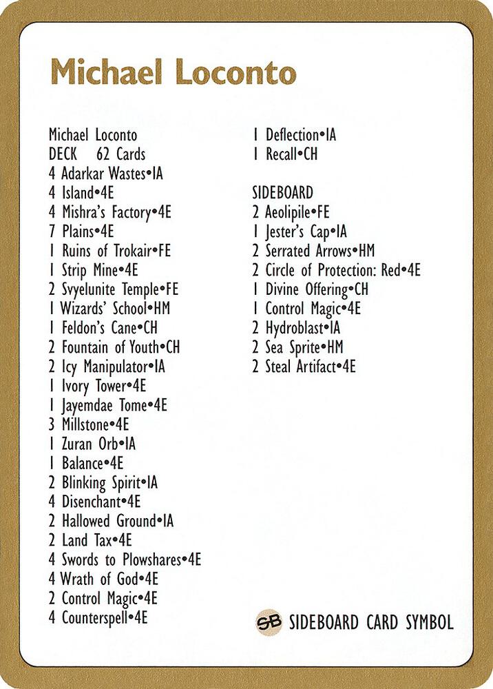 1996 Michael Loconto Decklist Card  (World Championship Decks)  | Good Games Adelaide SA