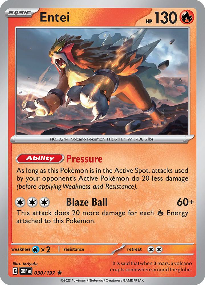 Entei 030/197 (SV03: Obsidian Flames)  - Holofoil | Good Games Adelaide SA