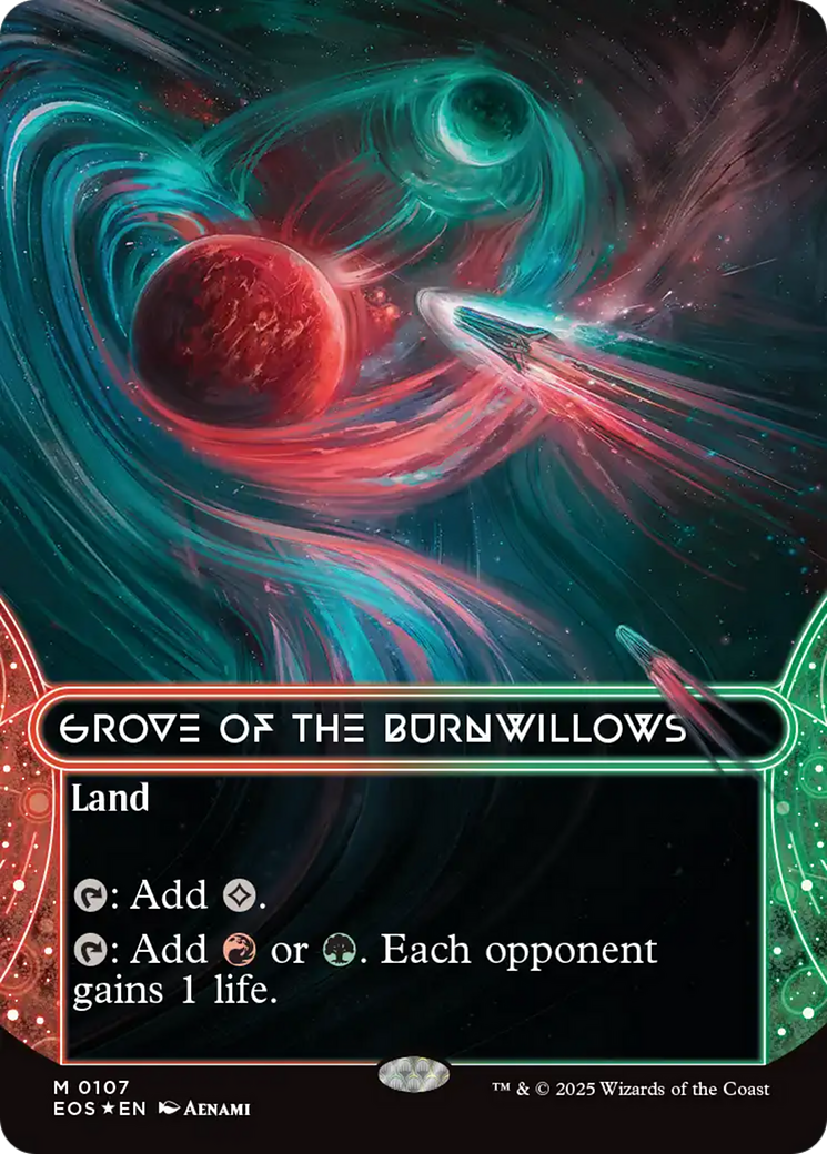 Grove of the Burnwillows (0107) (Borderless) (Galaxy Foil) [Edge of Eternities: Stellar Sights] | Good Games Adelaide SA