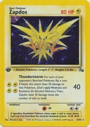 Zapdos (15/62) (Cosmos Holo) [Fossil 1st Edition] | Good Games Adelaide SA