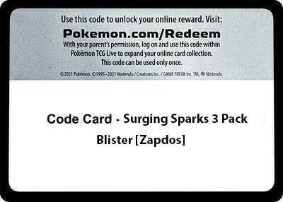 Code Card Surging Sparks 3 Pack Blister Zapdos  (SV08: Surging Sparks)  | Good Games Adelaide SA
